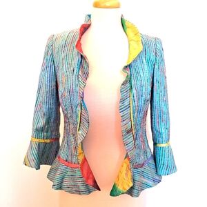 Jacket Peplum, Double Ruffle Sleeve Turquoise Couture Size 8